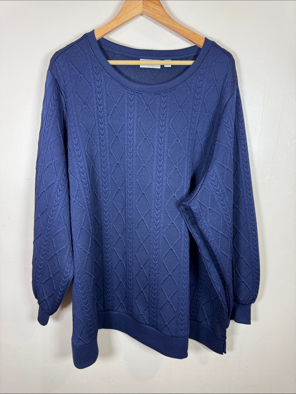Belle by Kim Gravel Navy Cable Crew Neck Sweater Plus Size 4X Comfy Casual